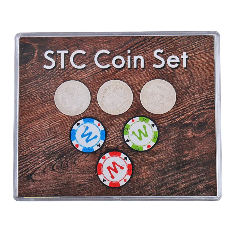 STC Coin Set Coin Change Penetrate Magia Close Up Illusions Magic Tricks Gimmick Props Multiplying Silver Coins to Chip Magica