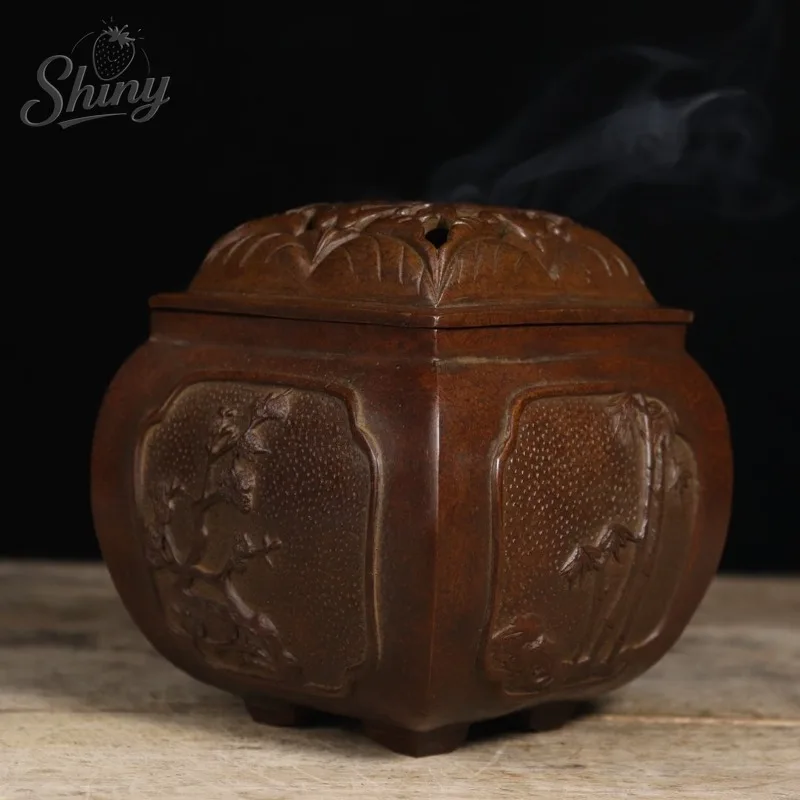Vintage Square Vertical Incense Burner Alloy Plum Blossom Incense Holder Home Altar Decor Zen-Inspired Ornaments