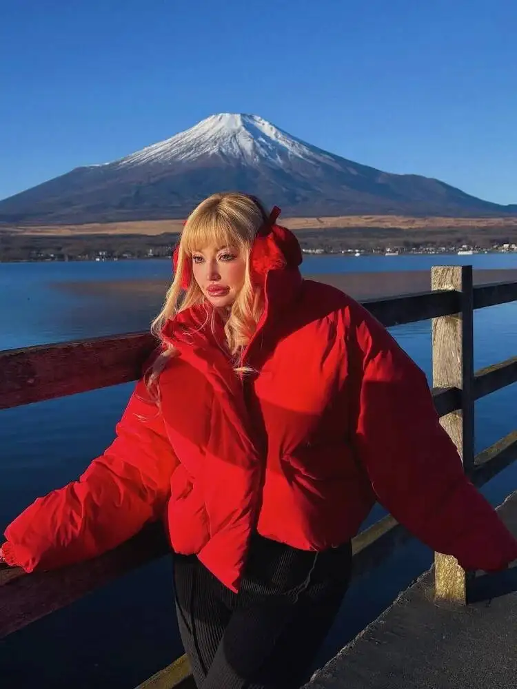 

Stylish Hooded Cotton-Padded Coat Women Solid Cropped Zipper Pocket Thick Cotton Coats Lady 2025 Winter Casual Female Outerwears