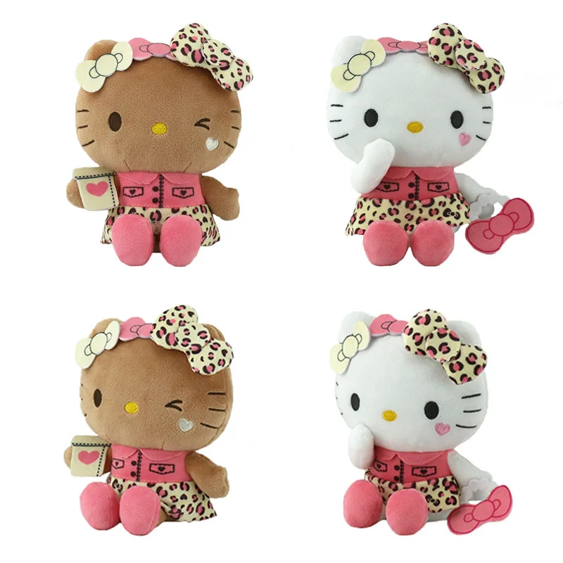 22CM Anime Hello Kitty zwart lederen serie pluche pop, PP katoen gevuld kussen, Kawaii auto decoratief ornament, vakantiecadeau
