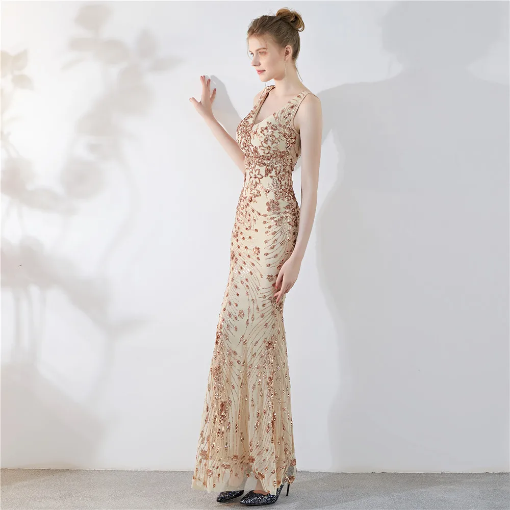 Women's Evening Dress Long Banquet Slim Evening Dress Temperament Elegant Long Sequin Host Evening Dress