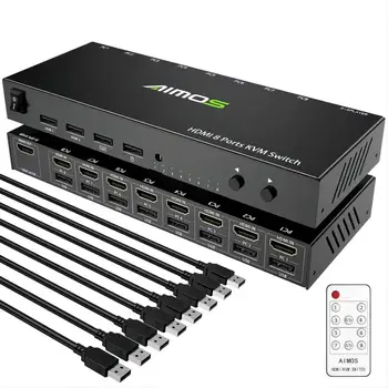 KVM USB 스위치, 8 인 1 출력 HDMI 스위처 박스 지지대, 8 PC 공유 키보드 및 마우스용, 지지대 USB 허브 연결, 4K @ 30Hz