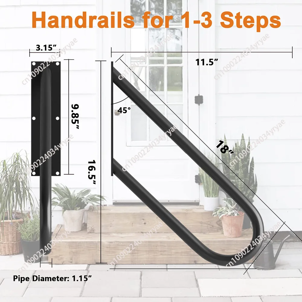 U-shaped stair handrail black iron wall-mounted step handrail toilet porch garage stairs safety handrail