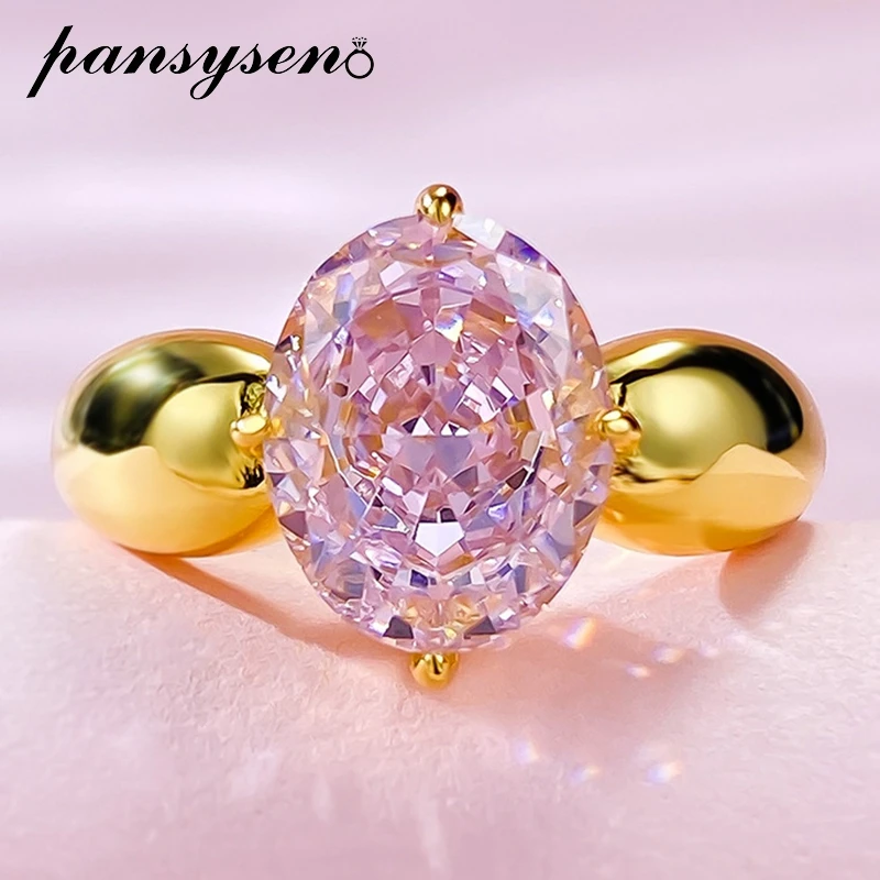 

PANSYSEN Vintage 925 Sterling Silver 8*10mm Crushed Ice Cut Sapphire Citrine Gemstone Ring 18K Gold Plated Wedding Party Jewelry