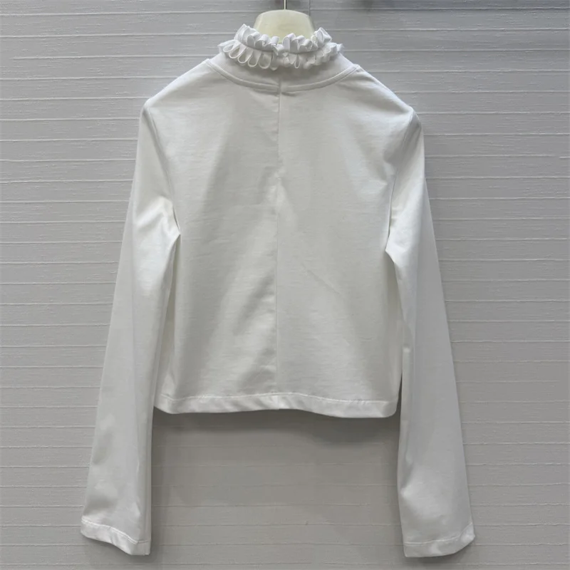Women's t-shirt 2026 Summer New Stretch Knitted Women's long sleeved top Cotton slim fit stand up collar pullover y2k Top women
