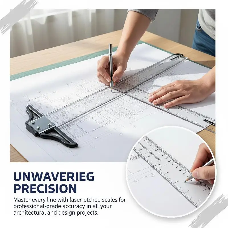 @*T Square Ruler High Precision Plastic Drafting Ruler 45/60/70/80cm Removable for Architect Office Drafting DIY Art Project
