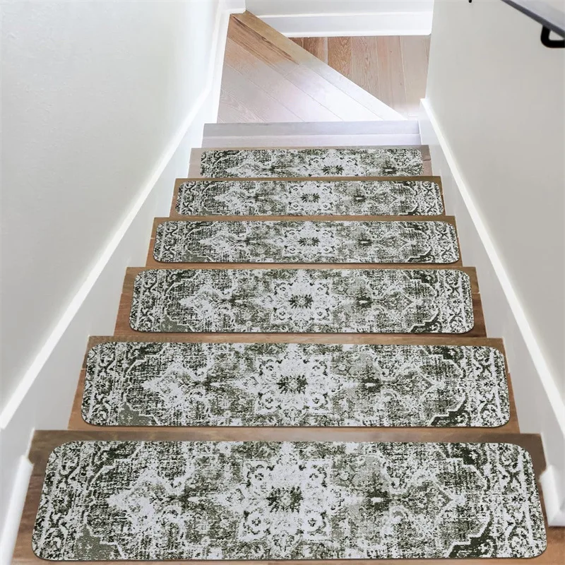 Alfombra antideslizante de estilo campestre retro para escaleras, alfombra para peldaños, decoración para el hogar, 1/4/7 piezas