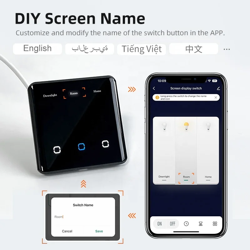 DIY Name Smart Wall Switch Zigbee 3.0 LED Screen Switch Smart Life APP Control Light EU UK Standard