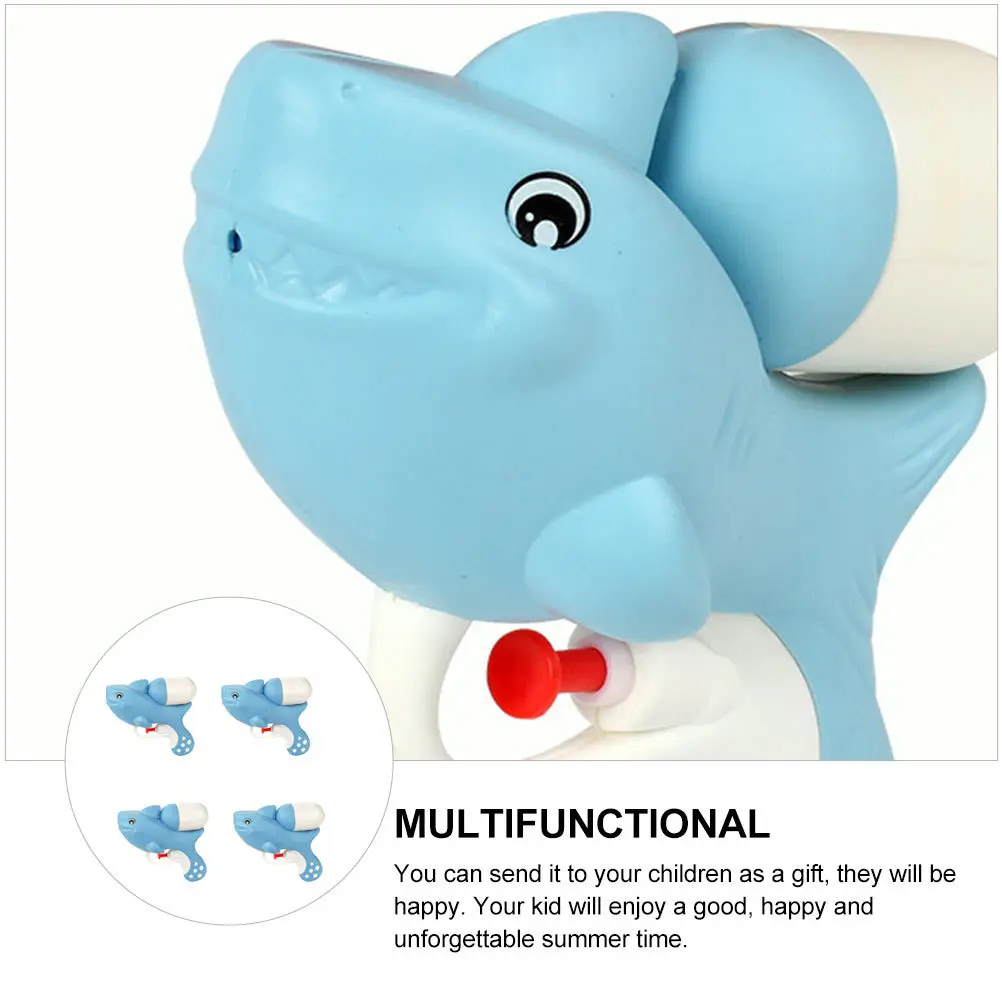 ปืนฉีดน้ำรูปฉลามขนาดเล็ก 4 ชิ้น ของเล่นสำหรับงานปาร์ตี้ริมสระน้ำในฤดูร้อน เกมสนุกกลางแจ้งสำหรับเด็ก น้ำหนักเบา พกพาสะดวก