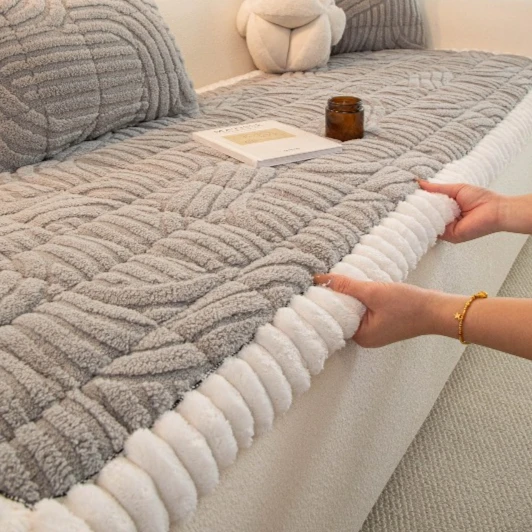 Lamb Wool Sofa Cushion Winter Ultra Thick Warm Plush Pad Soft Silicone Anti Slip Sofa Cover Dustproof Living Room Decoration