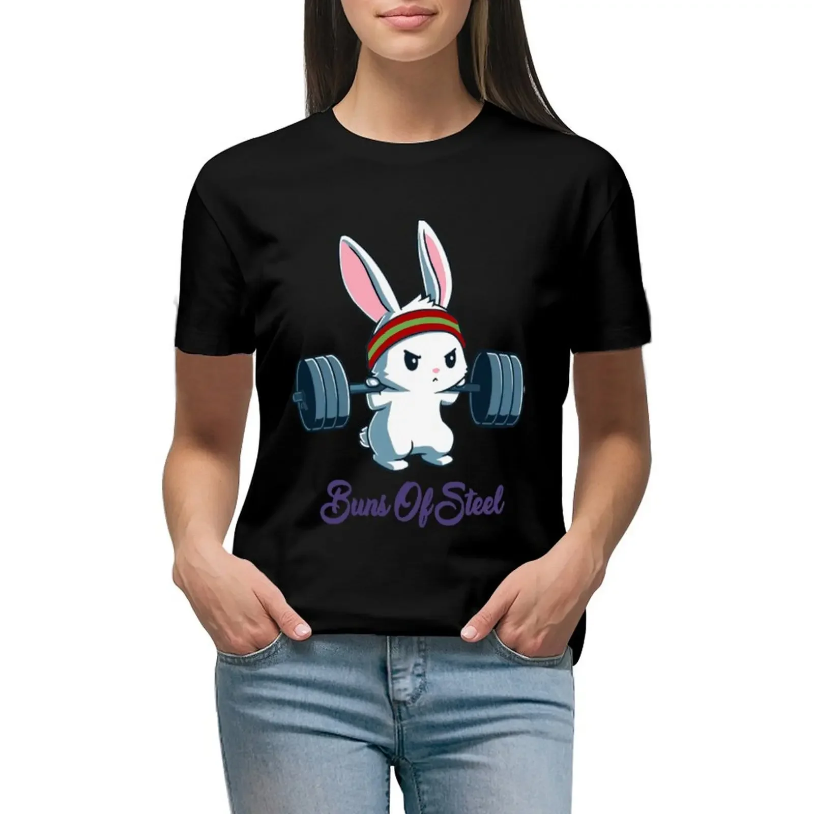 Buns Of Steel Fitness Rabbit Bunny Lover Gym Workout T-Shirt graphics cute tops new edition animal print Women t-shirts