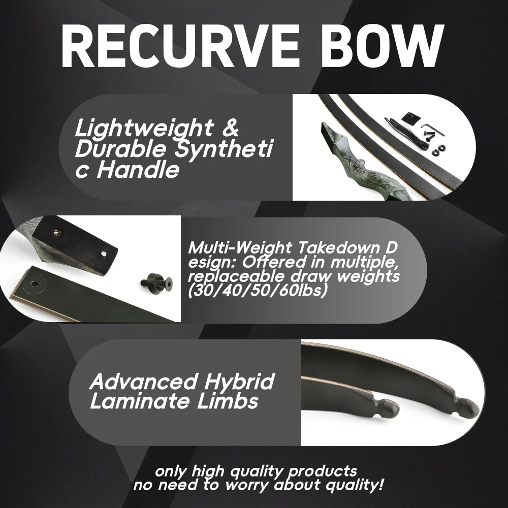 20-60Ibs Takedown Recurve Bow Arrow Kit  60inch Split Bow Wooden Riser Limbs Archery Outdoor Target Hunting Shooting Accessory