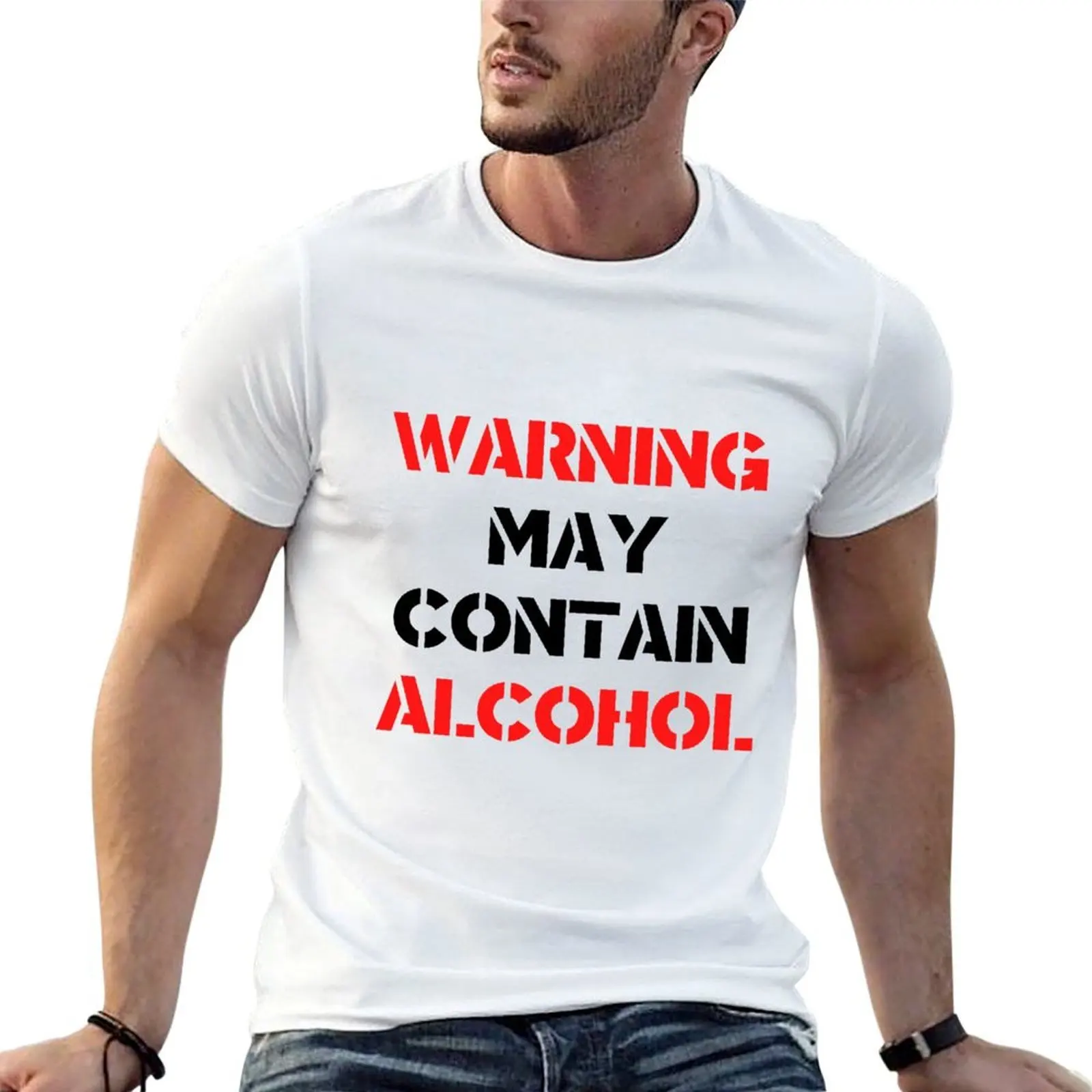 Warning May Contain Alcohol Funny Gifts T-Shirt man t shirt Personalized t-shirt men clothings