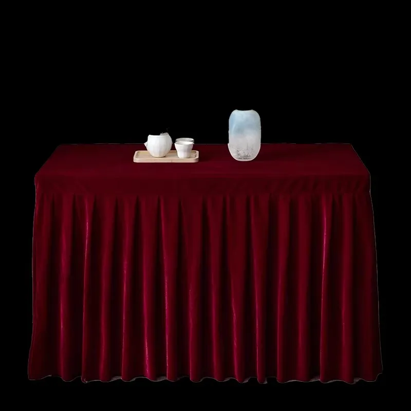 100% Polyester One Piece Pleated Flannel Hotel Table Skirt With Table Cloth Table Cover Wedding Party Banquet Decor