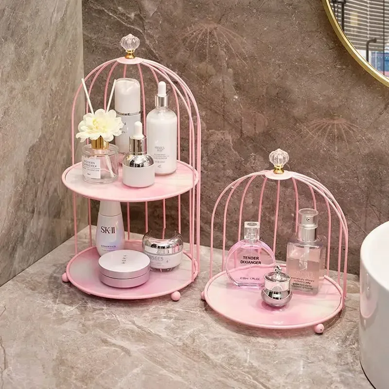 PinkIron Art Nordischer Stil Vogelkäfigständer Lippenstift Parfüm Kosmetik Hautpflegeprodukt Aufbewahrungsregal Finishing Tischregal
