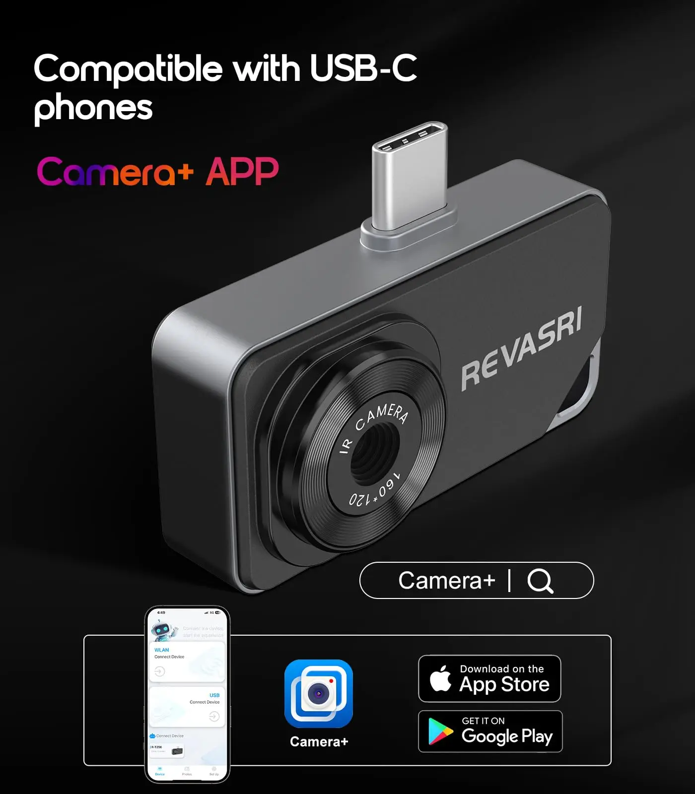 Infrared Thermal Imager 160x120 Pixels (320x240 Super R+IR) Type-C Port for Android 6 IPhone15 and Above Smartphones