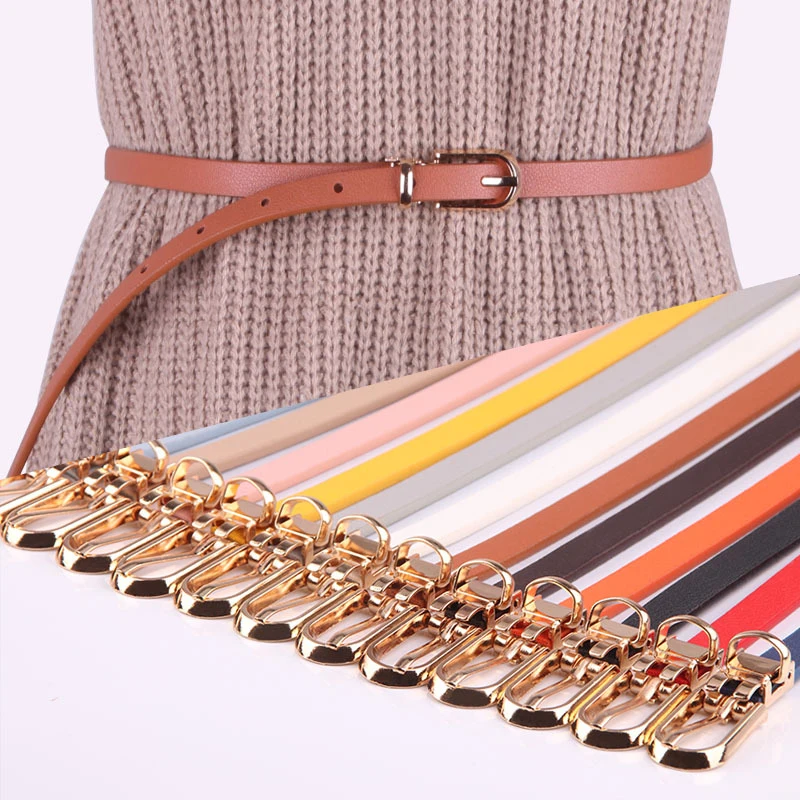 

Fashion Decorative Belt For Dresses And Sweaters Skinny PU Leather Adjustable Belts For Women With Various Colors