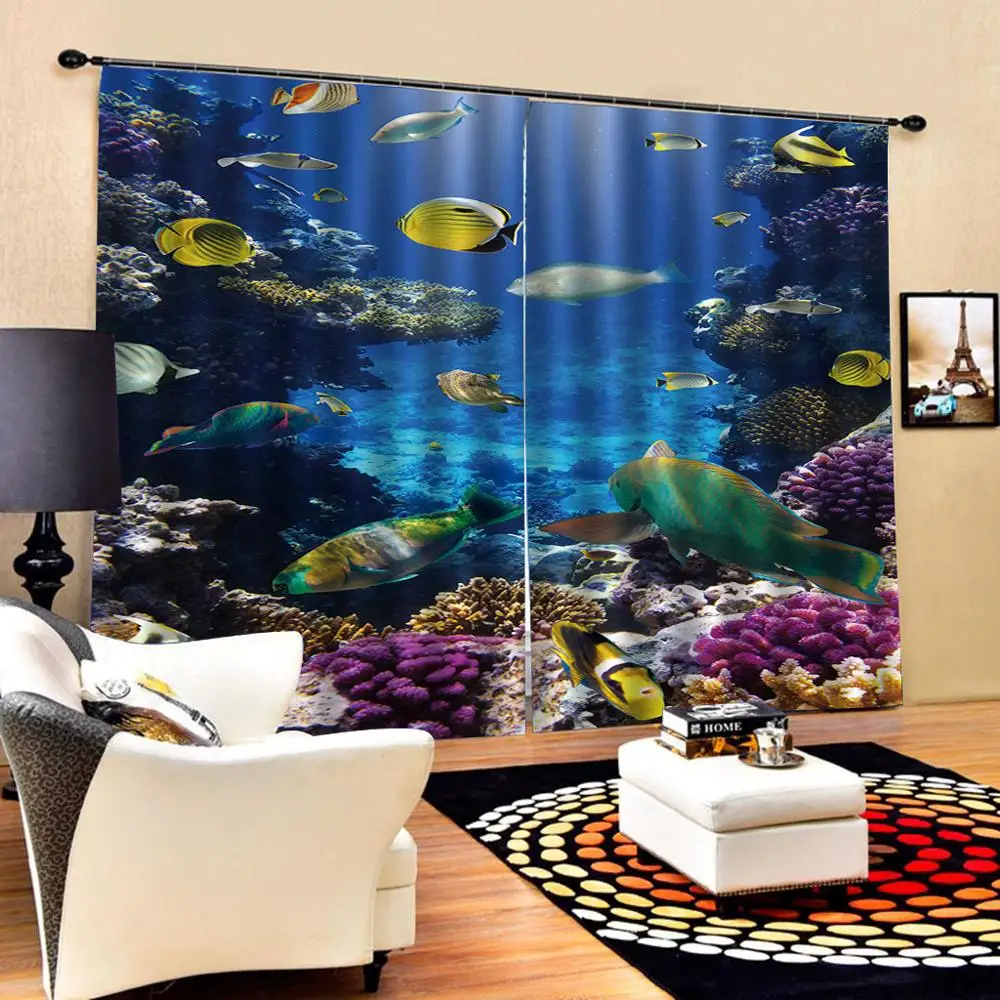 blue curtains ocean underwater curtains 3D Blackout Curtains For Living room Bedding room Drapes Cotinas