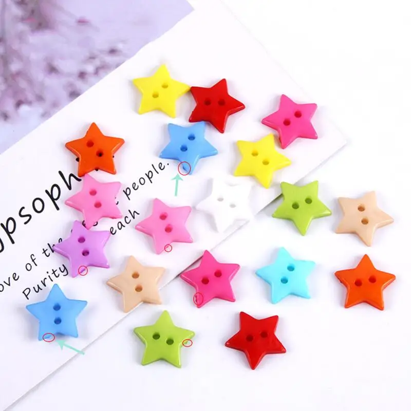 50Pcs 12.5-20mm Color Five-pointed Star Button Plastic Two-eye Button Children's Cartoon Star DIY Hand Decorative Accessories