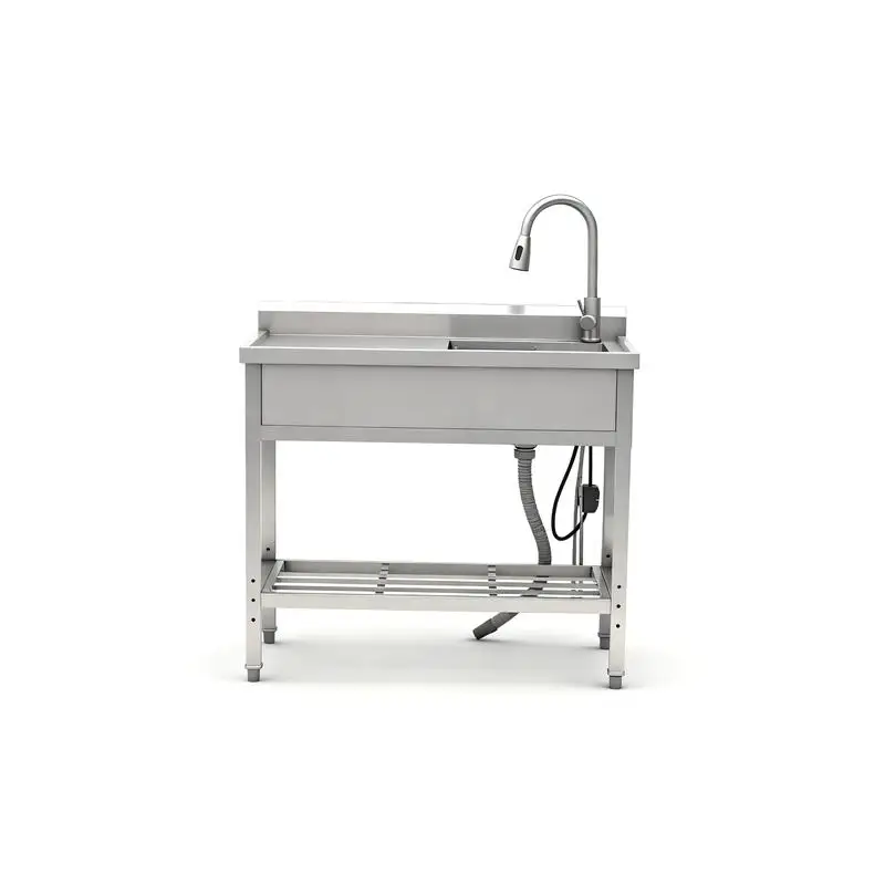 

Freestanding Stainless Steel Utility Sink with Double Basin - Durable and Versatile for Home or Commercial Use