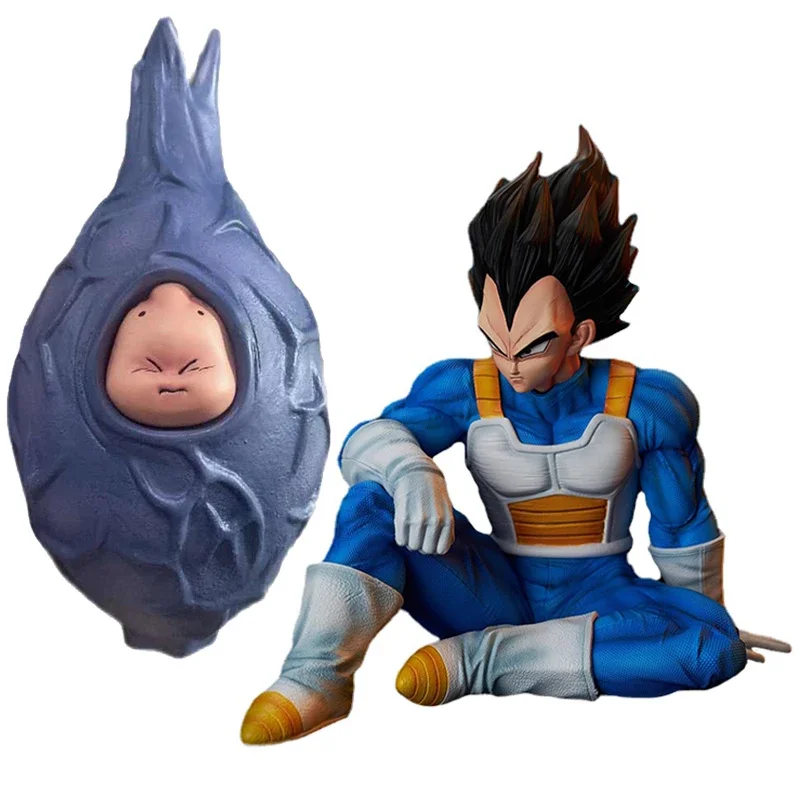 Dragon Ball Figures Dragon Fruit Majin Buu Vegeta Action Figures Egg Sitting Position Spacesuit Super Saiyan Anime 16cm PVC Toys