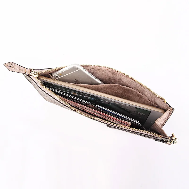 Women Zipper Envelop Clutch PVC + Genuine Cow Leather Long Wallet Card Cellphone iPad Holder Large Size Business Handbag 4-9