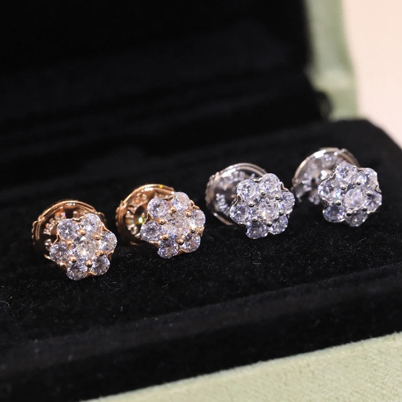 حار العلامة التجارية الجديدة مجوهرات نقية عباد الشمس أقراط فاخرة تصميم الزفاف موضة حفلة أقراط الماس الفضة 2025 مجوهرات عصرية