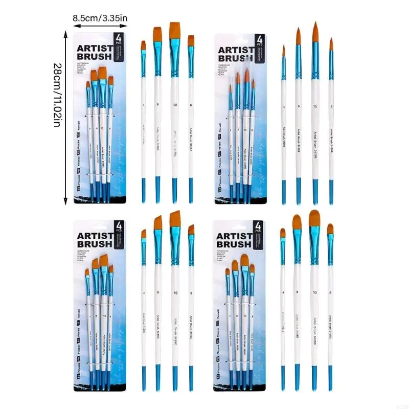 U2je 4pcs manico in legno pennello Pennello per setole in nylon per gouaches acquerello