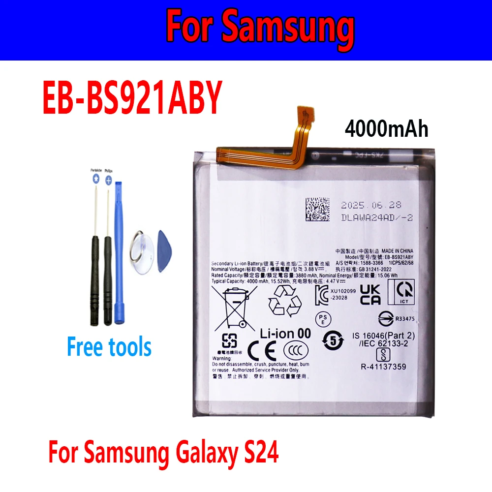 

2025летная аккумуляторная батарея 4000 мАч EB-BS921ABY для SAMSUNG S24, подходит для серии телефонов Samsung + бесплатные инструменты