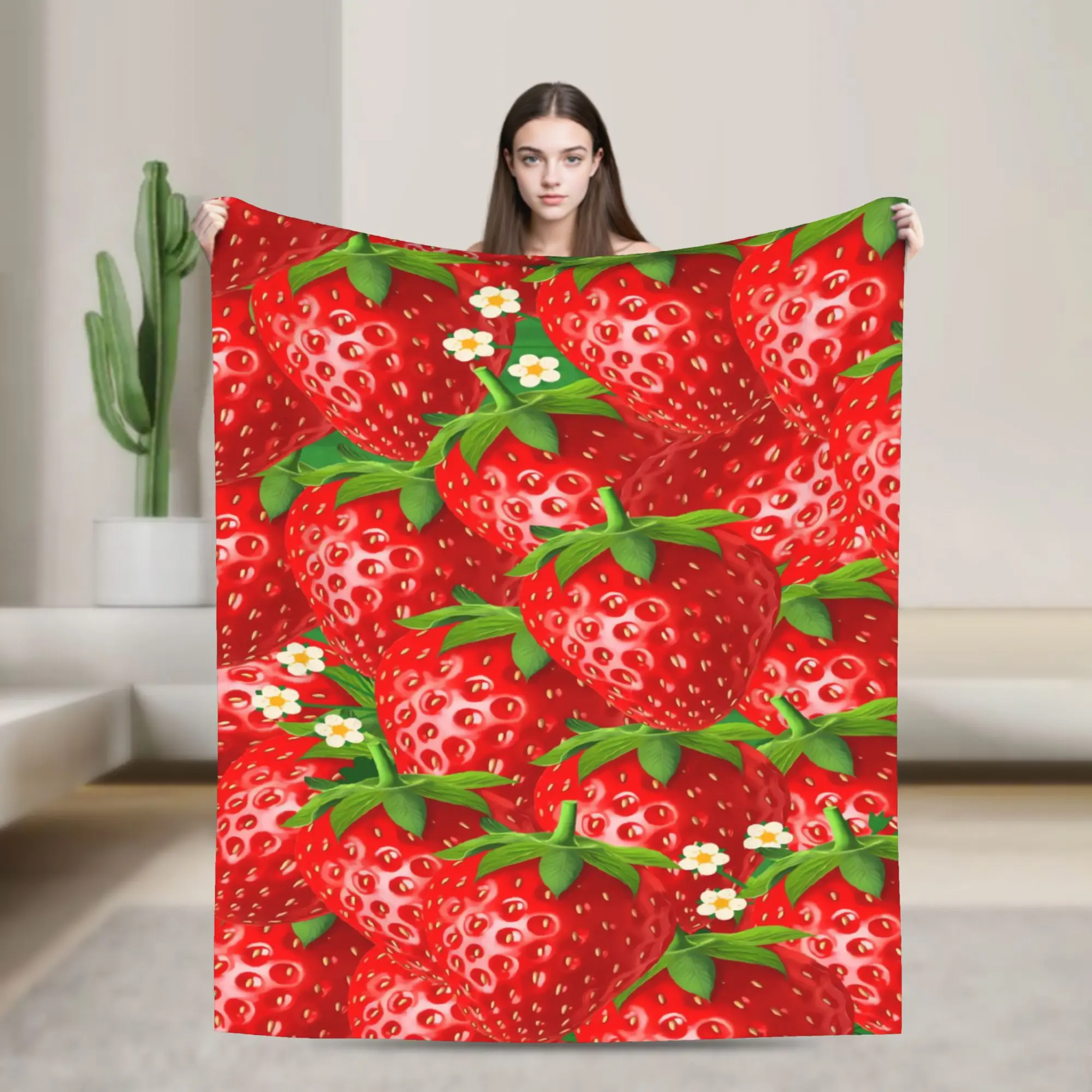 Strawberry Fruit Seamless Blanket Quality Soft  Throw Blanket Winter Boy Girl Bedroom Funny Bedspread
