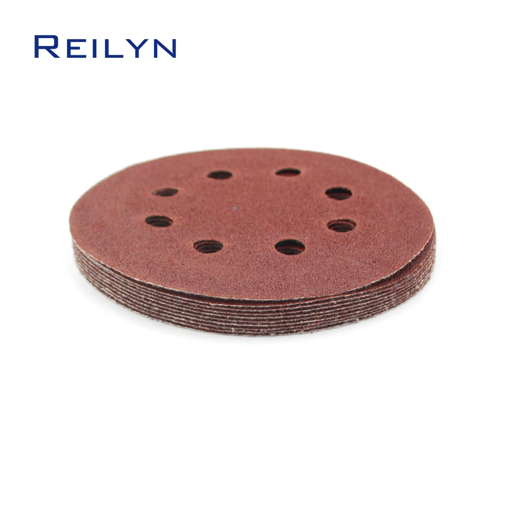 10pcs/set 5 Inch 125mm Sandpaper Discs 8 Holes Flocking Polishing Pad Hook & loop Abrasive Sander Paper for Polishing Tools