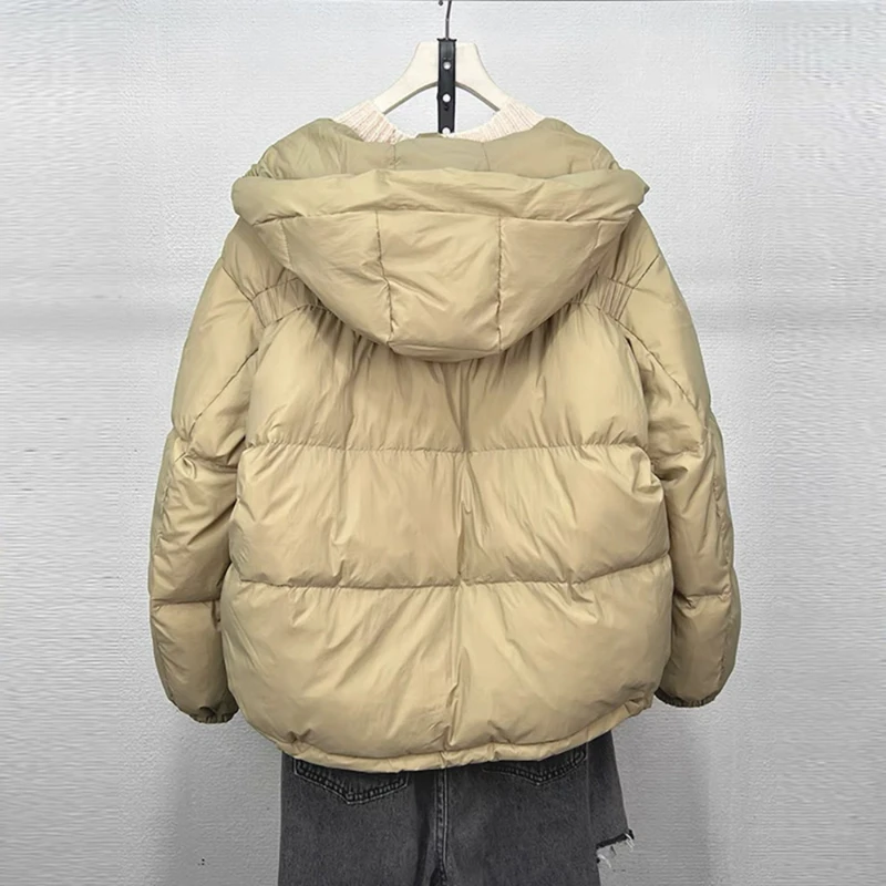 Manteau à capuche en duvet de canard blanc pour femme, optique décontractée, bouton de mode chic, veste chaude pour femme, nouveau, hiver