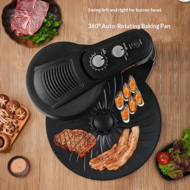 Electric barbecue pan, smokeless and non-stick multi-function 360-degree rotating baking pan
