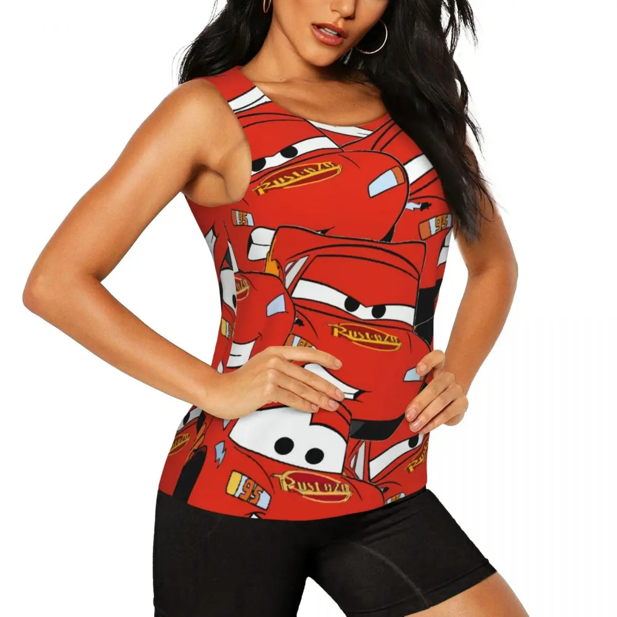 Custom Lightning McQueen Collage Cartoon Yoga Shirt Women's Workout Gym Tank Tops