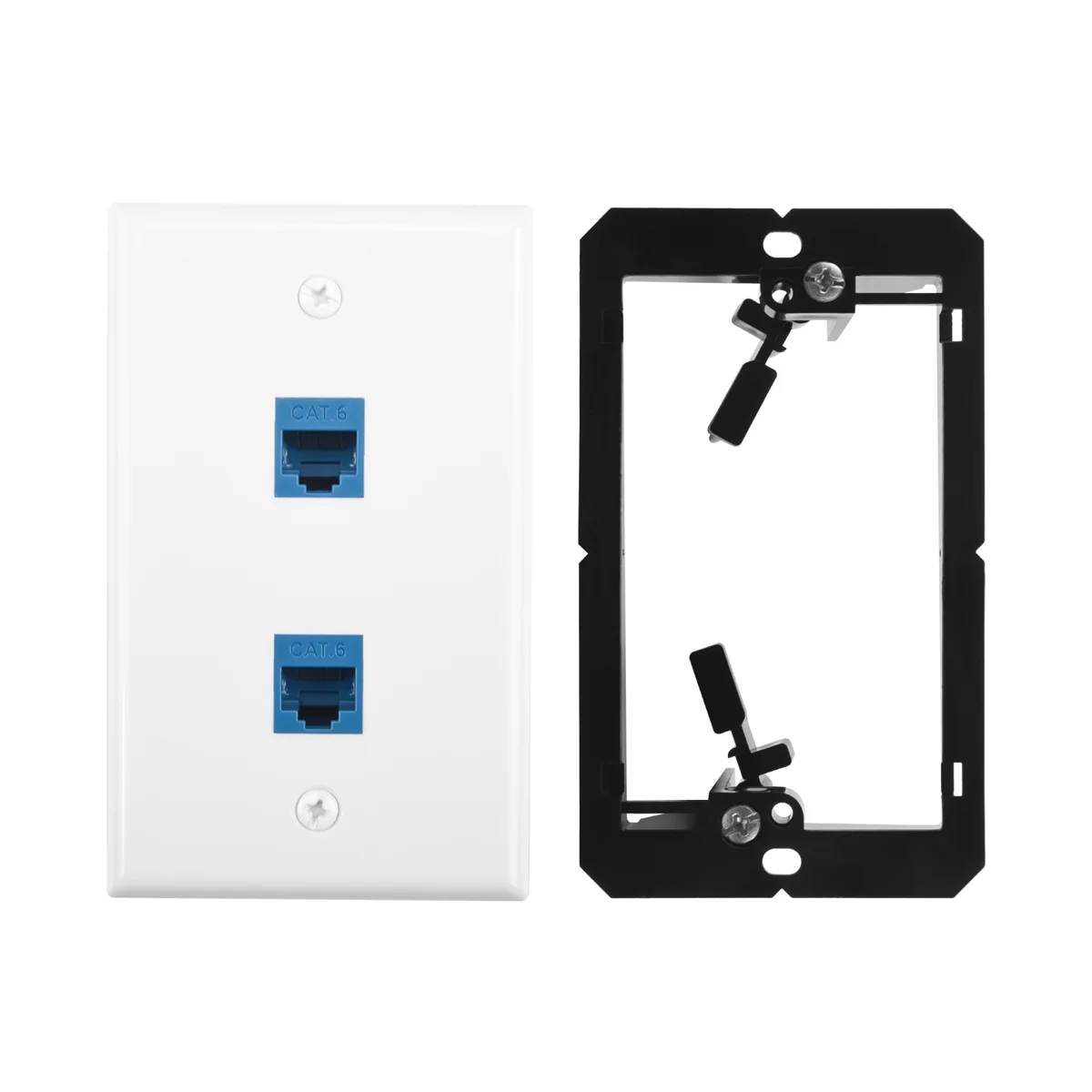 Ethernet Wall Plate with Low Voltage Mounting Bracket,Single Gang 2 Port Cat6 Ethernet Cable Wall Outlet