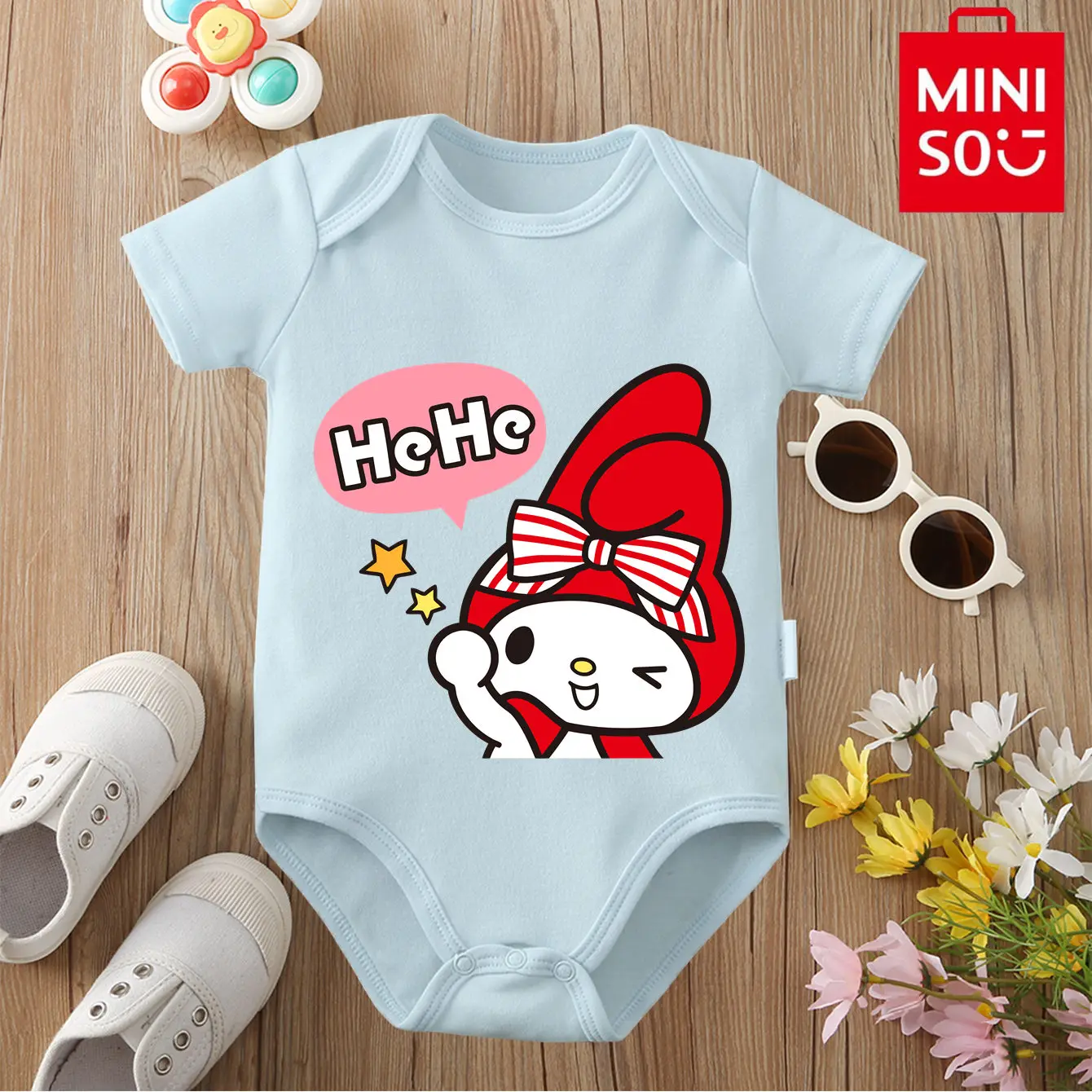 

MINISO Kuromi My Melody Cute Print 100% Cotton Comfortable Cloths Bodysuit for Baby Onesie Jumpsuit for 0 To 12 Months Newborn