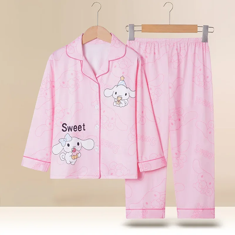 Spring Miniso Cute Children's Pajamas Sets Kawaii Anime Kuromi Cinnamoroll Pochacco Girl Boy Sleepwear Milk Silk Kids Loungewear