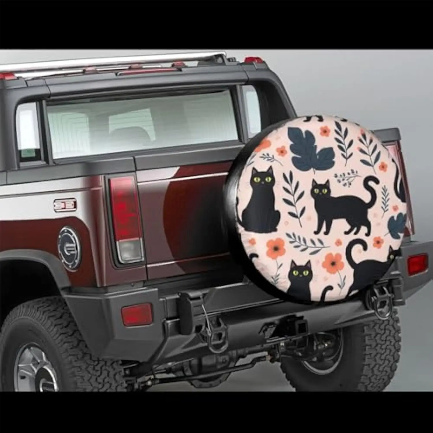 Black Cats Floral Pattern Tire Cover Spare Wheel Protector for RV SUV Truck Trailer