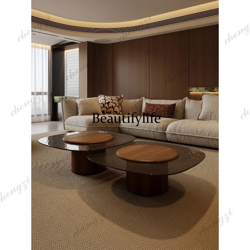 Italian minimalist coffee table living room tempered glass designer creative low table artistic sense