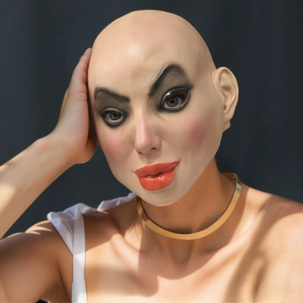 Sexy Bald Girl Rubber Mask for Cross-Dress Party Cosplay Transgender Masquerade Ball Costume Accessory
