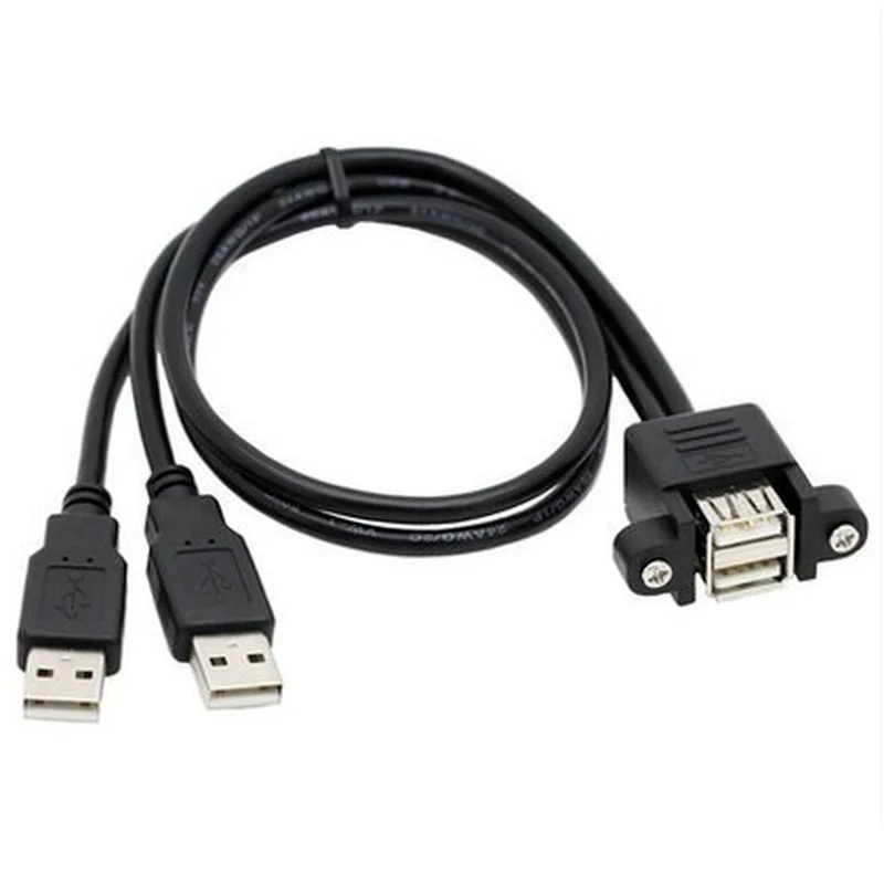 Dual Port USB 2.0 A Male To Female M/F Extension Screw Lock Panel Mount Cable 50cm 30cm 100cm