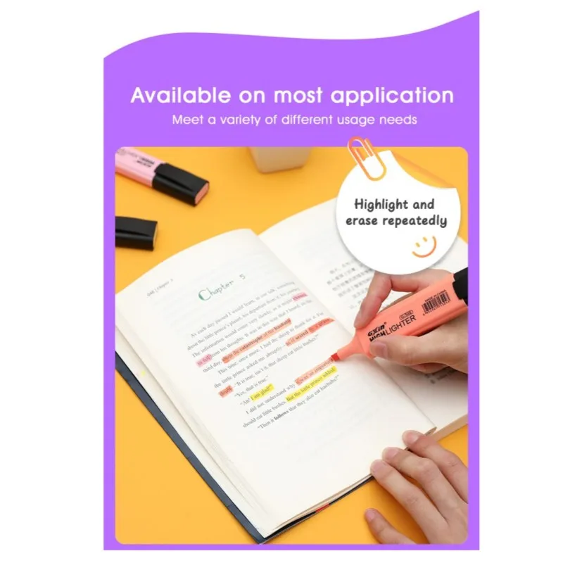 6 PCS Highlighter Markers 6 Fluorescent Macaroon Colors,High Quality Rectangular Marker Student Stationery Office School Art Use image 6