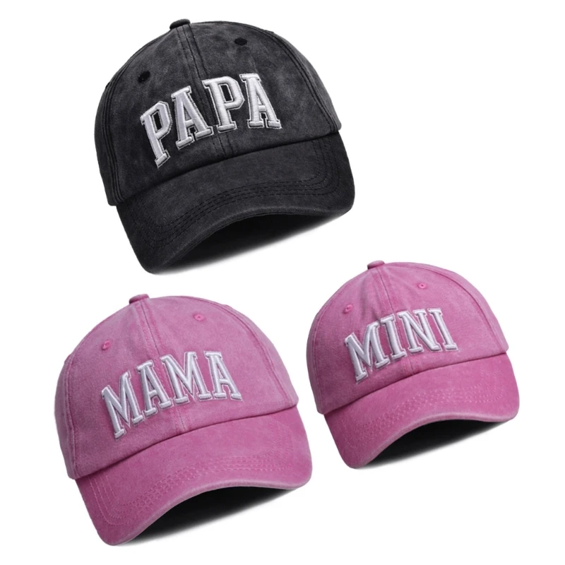 Pack Of 3 Embroidered Baseball Cap For Family Cotton Polyester Blend Adjustable Size Sun Shade