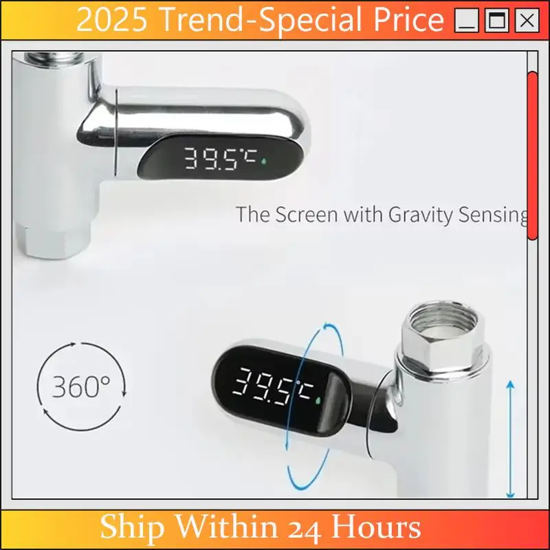 

A61Z Deals Water Shower Thermometer Water Temperature Monitor LED Display Flow Water Self-Generating Home Shower Faucets