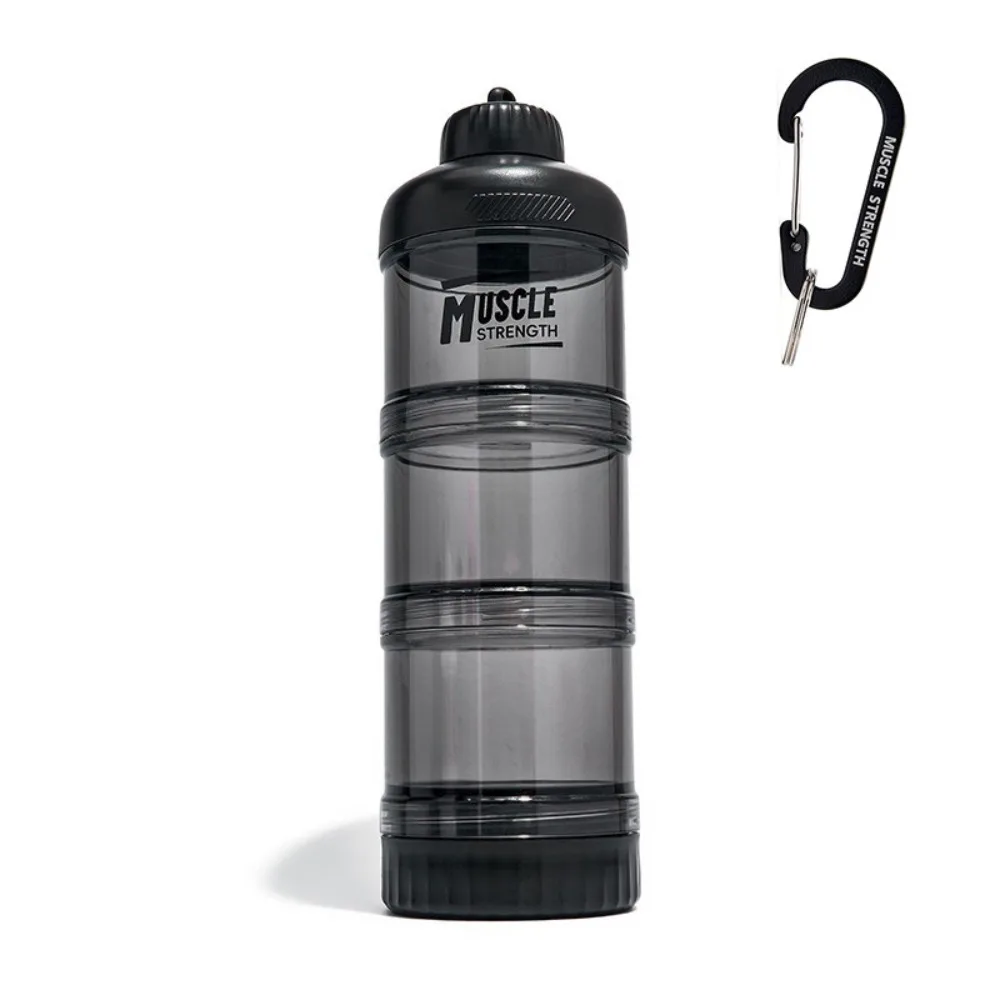 1/2/3 Layer Protein Powder Box Portable Plastic Medicine Box Durable with Mountaineering Buckle Funnel Fitness Supplement Bottle