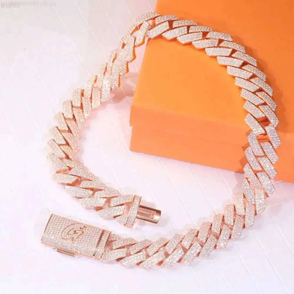 

Customization Sale Miami Style Chain Pink Color 25.5mm Wide Silver 3 Rows Vvs Moissanite Cuban Chain for Hiphop
