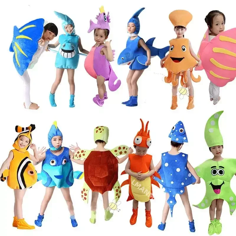 Adult Child Marine Life Cosplay Costume Performance Clothing Set Hat Clothes Shoe Kids Anime Starfish Octopus Hippocampu Dolphin