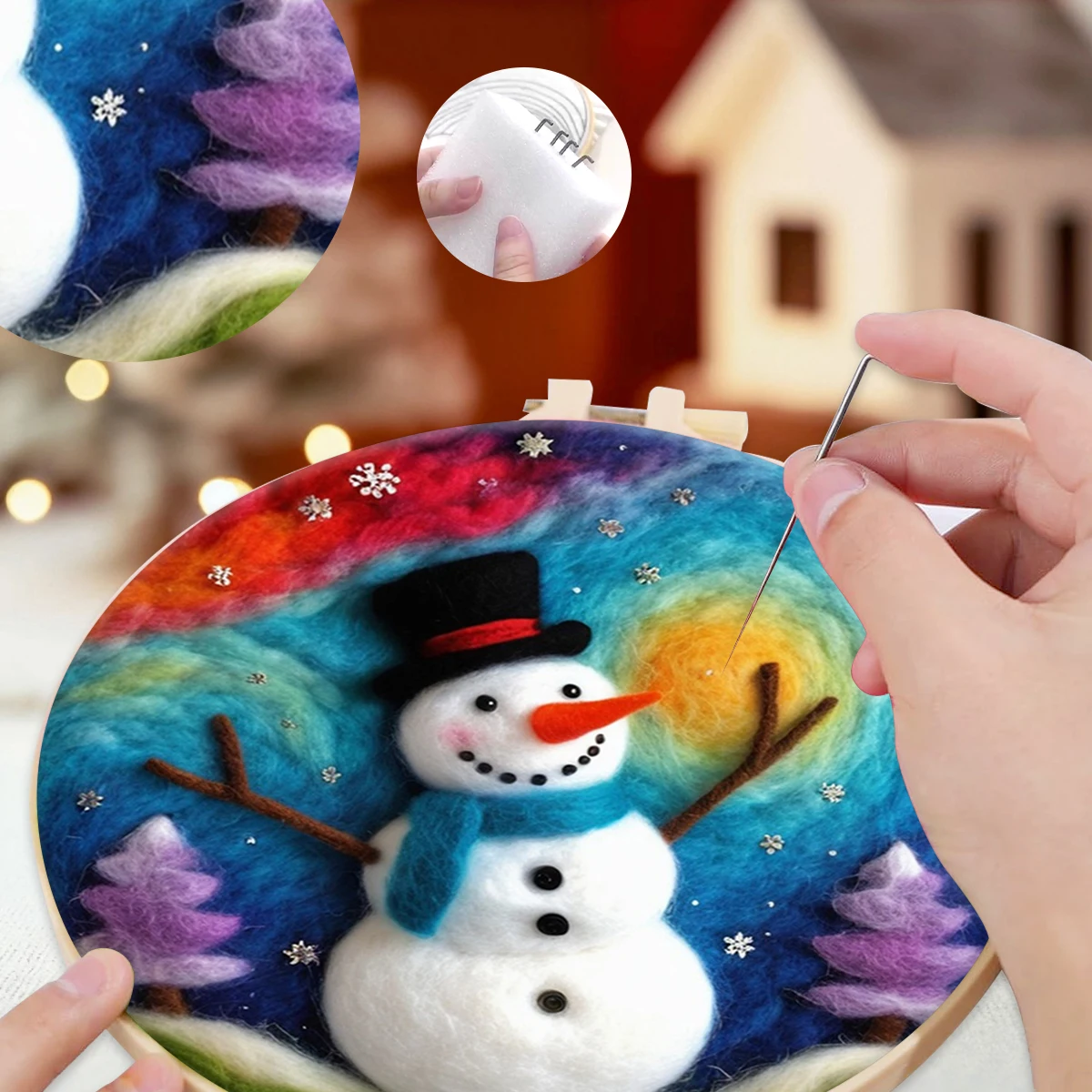 

SDOYUNO Wool Felt Painting Snowman Christmas Gift Needles For Fleece And Felt Wool Felt Accessories Set For Handicraft Sewing
