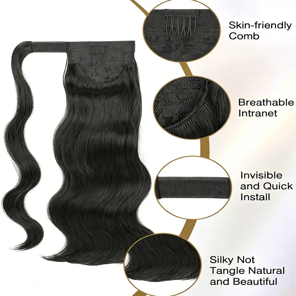 Wrap Around Body Wave Ponytail Extensions Synthetic Wavy Ponytail Hair Pieces Hair Extensions For Women Daily Wedding Party