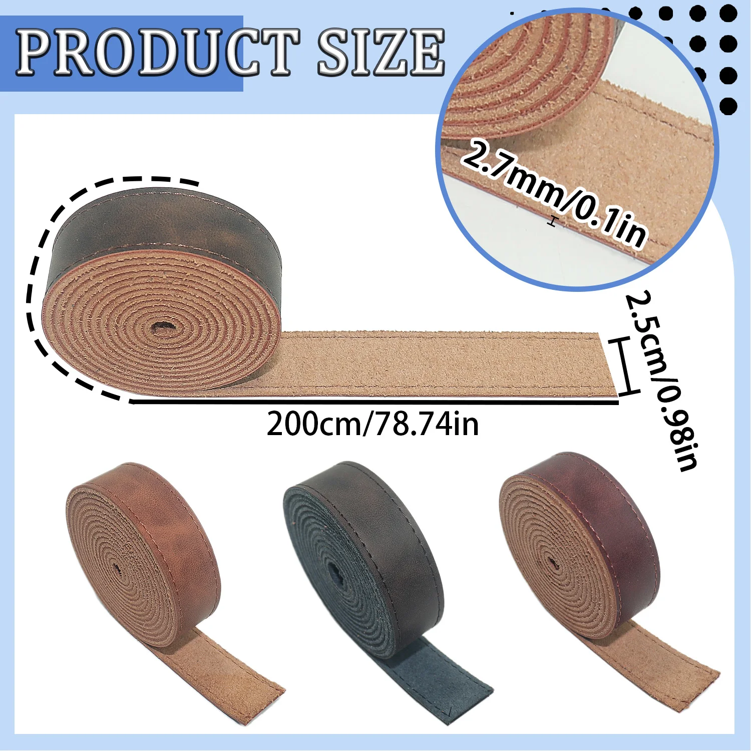 2.5x200cm Crazy Horse Leather Strap with Sutures Thickened Version Distressed Artificial Leather for Pet Collar Watch Strap Belt